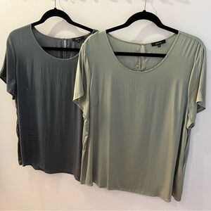 Quince Washable Stretch Silk Tee XL- Gray and Green